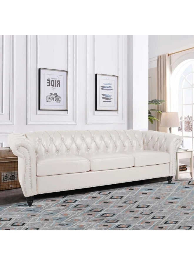 HomeJoyz | Royal Pure Bliss Sofa - Leather Fabric - White - 220x85x80cm - Swedish Wood - Royal Leather - Image 1