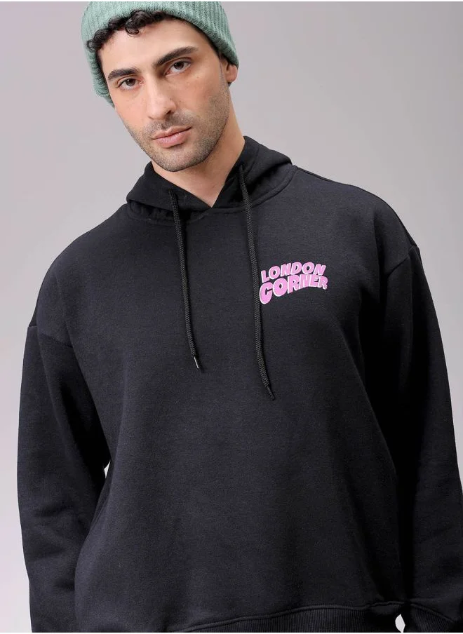 شركة المرآب الهندية Men Relaxed Fit Placement Print Overhead Hooded Sweatshirt