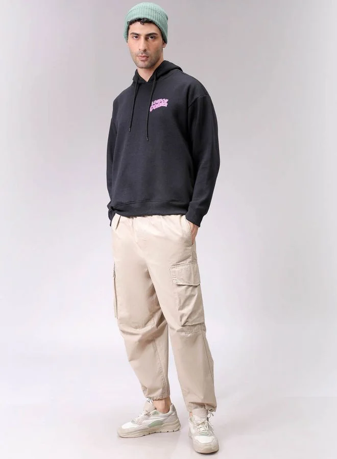 شركة المرآب الهندية Men Relaxed Fit Placement Print Overhead Hooded Sweatshirt