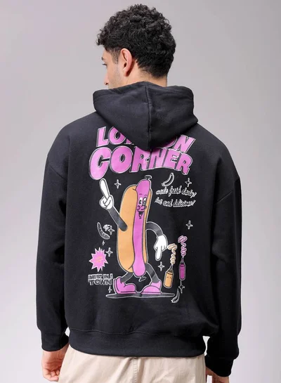 The Indian Garage Co Men Relaxed Fit Placement Print Overhead Hooded Sweatshirt