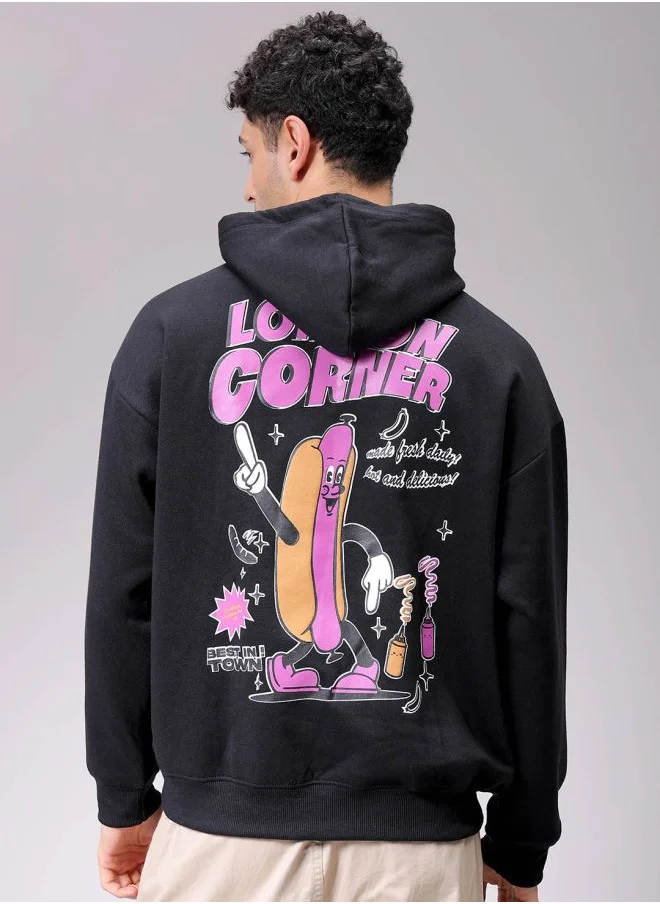 شركة المرآب الهندية Men Relaxed Fit Placement Print Overhead Hooded Sweatshirt