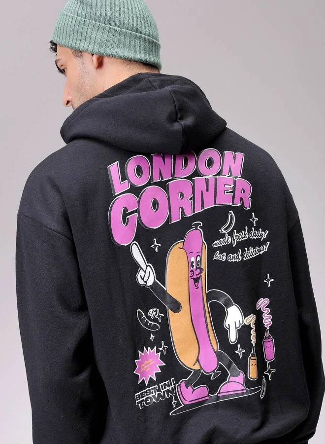 شركة المرآب الهندية Men Relaxed Fit Placement Print Overhead Hooded Sweatshirt