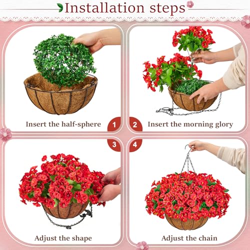 TTQ Set of 2 Artificial Hanging Flower Baskets for Outdoor Decor, 16 Bundles Faux Silk Morning Glory Flowers with 2 Hanging Baskets for Porch Patio Balcony Garden Spring Summer Decoration - Image 4