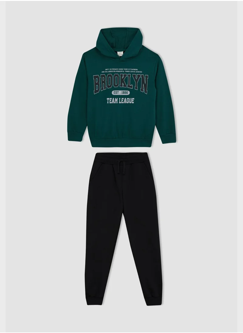 DeFacto Kids Text Print Hoodie & Sweatpants Set