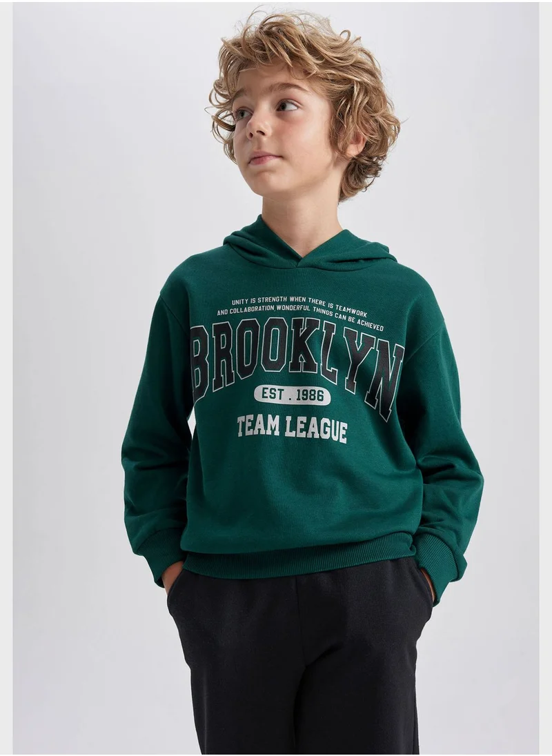 DeFacto Kids Text Print Hoodie & Sweatpants Set