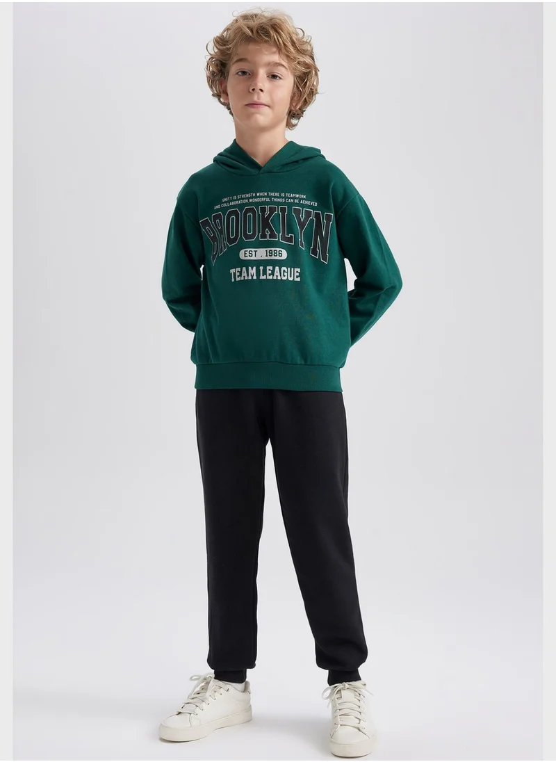 DeFacto Kids Text Print Hoodie & Sweatpants Set