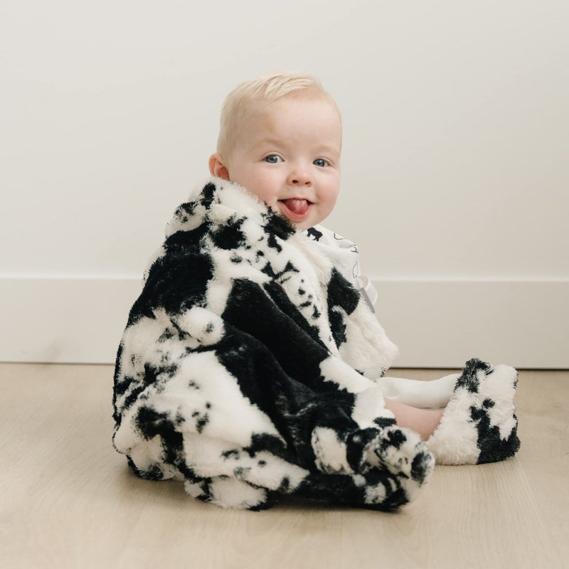 Trend Lab Cow Print Plush Baby Blanket-Cow Print Plush, White Back, Black, White, 30 in x 40 in - Image 2