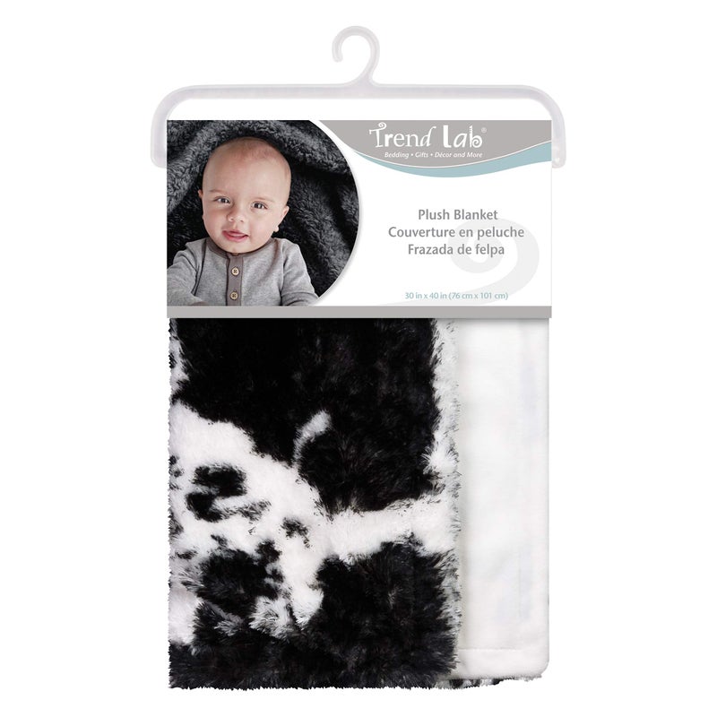 Trend Lab Cow Print Plush Baby Blanket-Cow Print Plush, White Back, Black, White, 30 in x 40 in - Image 4