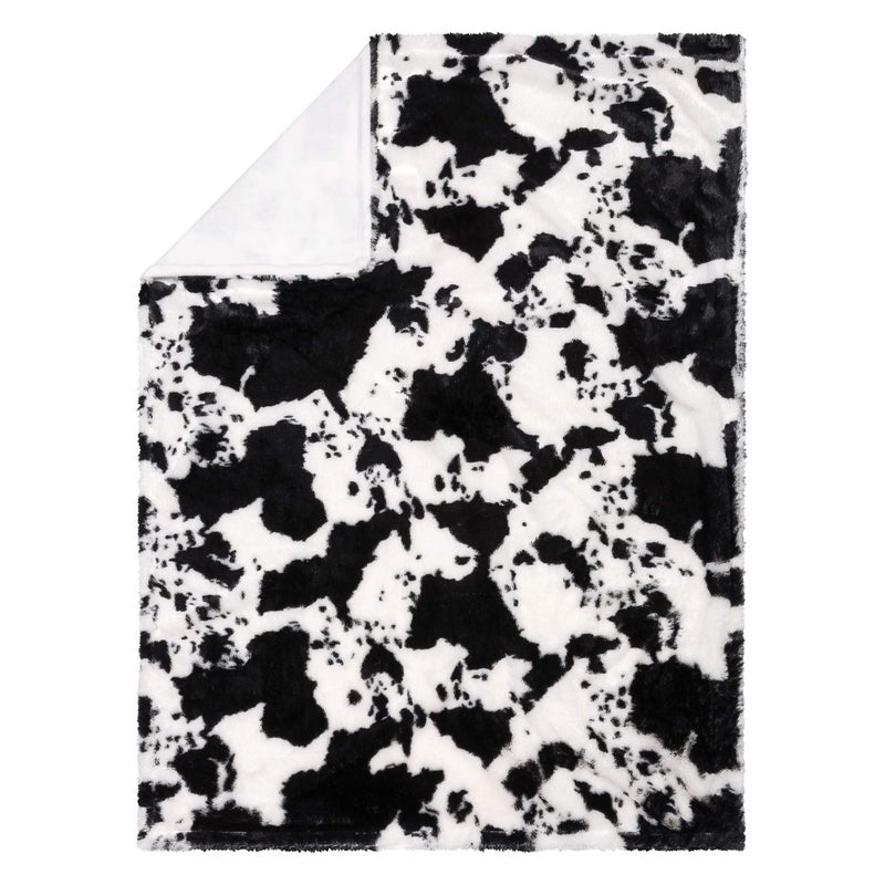 Trend Lab Cow Print Plush Baby Blanket-Cow Print Plush, White Back, Black, White, 30 in x 40 in - Image 1