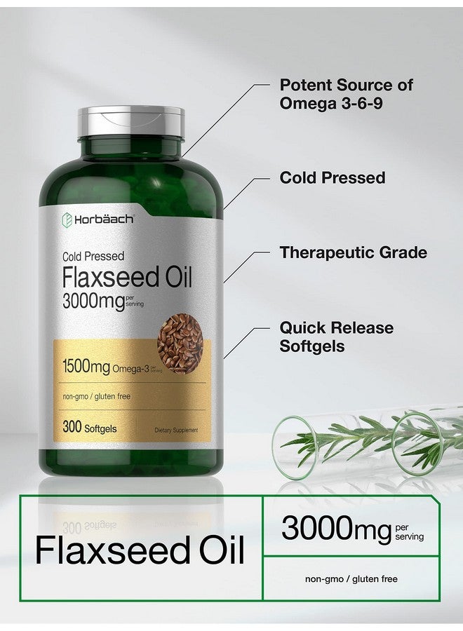 Horbäach Flax Seed Oil Softgels 3000mg | 300 Capsules | Cold Pressed | with Omega 3 6 9 | Alpha-Linolenic, Linoleic, and Oleic Acid | High Potency | Non-GMO & Gluten Free Supplement - Image 2