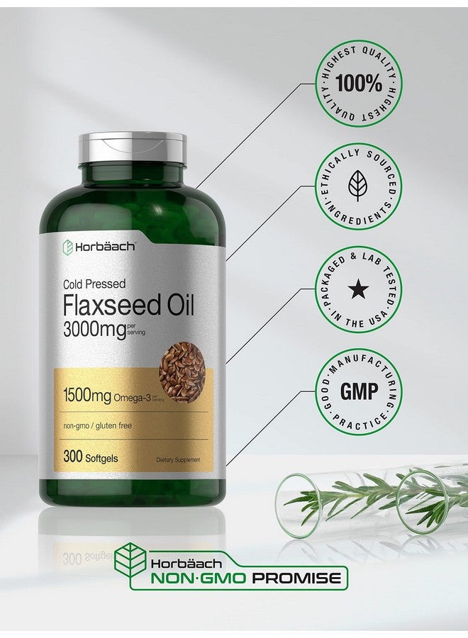 Horbäach Flax Seed Oil Softgels 3000mg | 300 Capsules | Cold Pressed | with Omega 3 6 9 | Alpha-Linolenic, Linoleic, and Oleic Acid | High Potency | Non-GMO & Gluten Free Supplement - Image 4