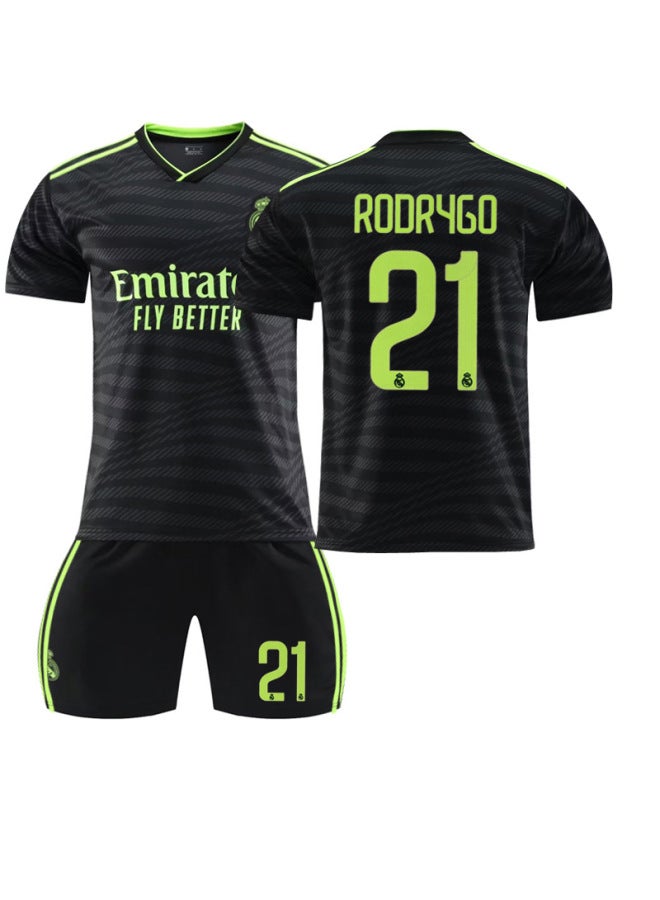 2223 Real Madrid Second Away Black Fluorescent Green No. 20 Vinicius 9 Benzema 10 Modric Football Uniform