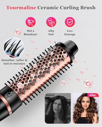YGOVVK 5 in 1 Curling Iron & Thermal Brush Set with 4 Interchangeable Ceramic Barrels (0.35”-1.25”) Fast Heat Dual Voltage Travel Hair Tools Birthday Gift for Women - Hair Curler Wand Kit for Curls & Blowout - Image 3