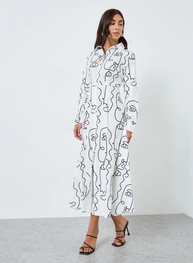Take Two Take Two White Abstract Print Maxi Dress