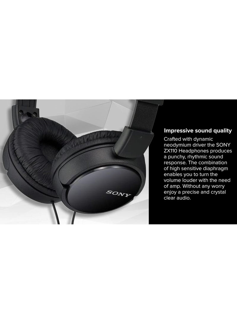سوني كوبوريشن سماعات سوني MDR-ZX110AP فوق الأذن - سماعة رأس قابلة للطي - لون أسود - Image 5