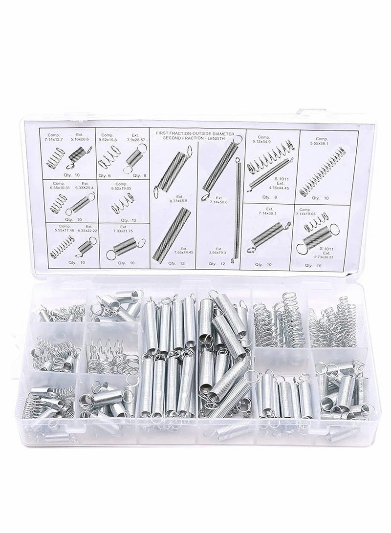 Excefore 200 Pieces Zinc Plated Spring Assortment Kit, Compression Spring Tension Spring Transparent PP Plastic Box  - Image 1