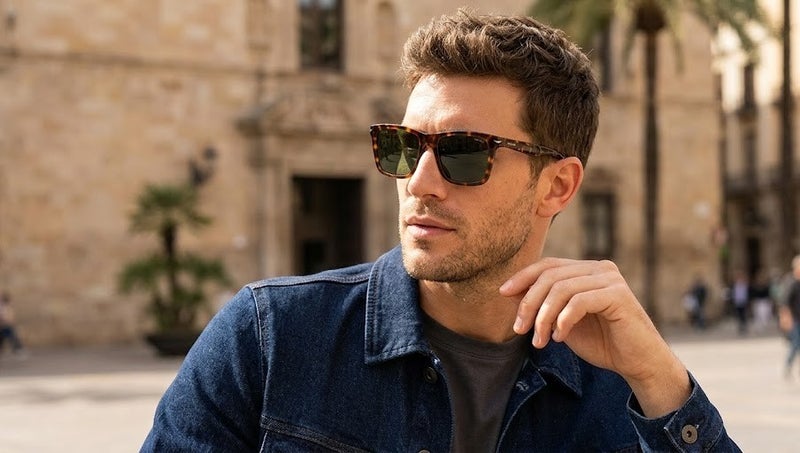 Police SPLN35 714P 53 Men's Square Sunglasses - Havana Frame with Green Lenses - Image 4