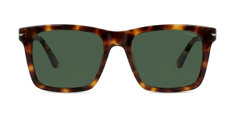 Police SPLN35 714P 53 Men's Square Sunglasses - Havana Frame with Green Lenses - Image 2