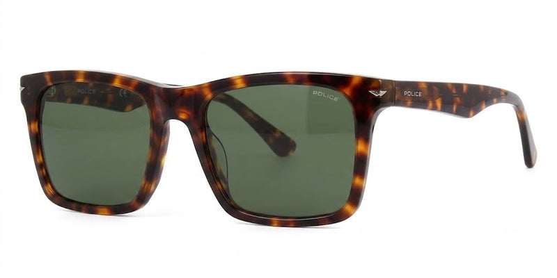 Police SPLN35 714P 53 Men's Square Sunglasses - Havana Frame with Green Lenses - Image 1