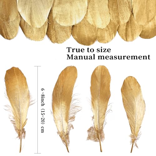 FeelfunFeather 120pcs Gold Goose Feathers 6-8 Inch 15-20cm Decorative Natural Goose Nagoire Feather Bulk for DIY Crafts Cosplay Wedding Party Christmas Halloween Home Decoration - Image 2