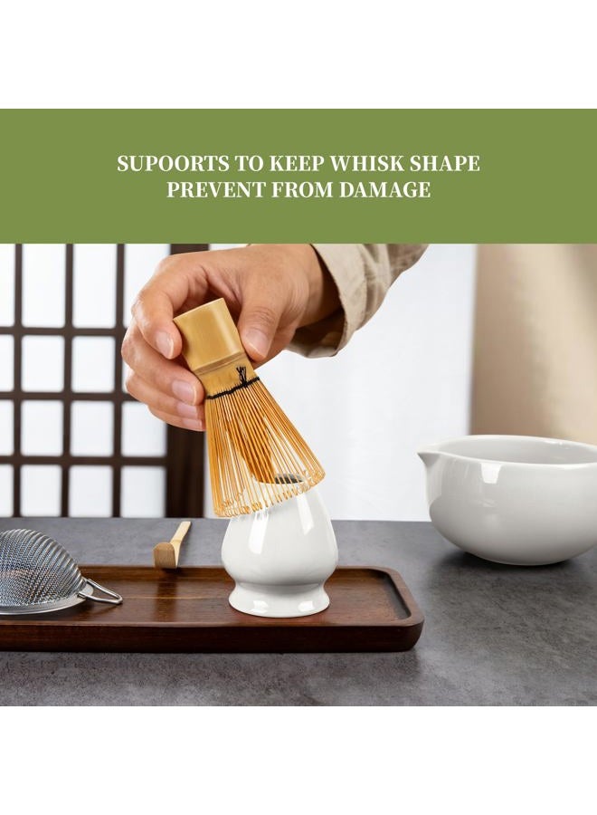 YIBO Matcha Whisk Set With Bowl, Matcha Making Kit Bamboo Whisk(Chasen), Ceramic Whisk Holder, Powder Starter Sifter, Scoop Japanese Tea Tools For Ceremony Gift (White) - Image 5