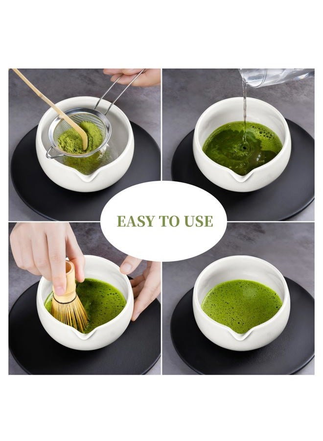 YIBO Matcha Whisk Set With Bowl, Matcha Making Kit Bamboo Whisk(Chasen), Ceramic Whisk Holder, Powder Starter Sifter, Scoop Japanese Tea Tools For Ceremony Gift (White) - Image 4