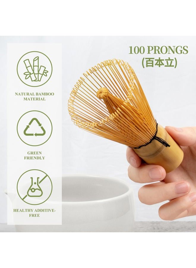 YIBO Matcha Whisk Set With Bowl, Matcha Making Kit Bamboo Whisk(Chasen), Ceramic Whisk Holder, Powder Starter Sifter, Scoop Japanese Tea Tools For Ceremony Gift (White) - Image 2
