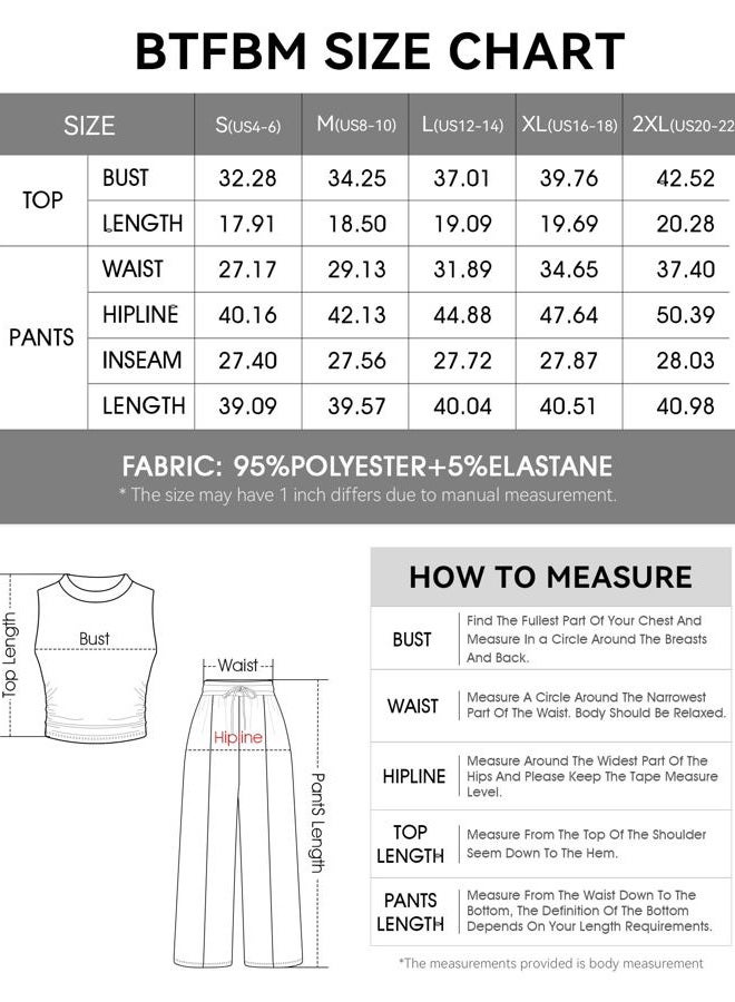 BTFBM Women Summer 2 Piece Outfits 2025 Beach Crew Neck Sleeveless Cropped Top Elastic Waist Wide Leg Pants Lounge Set, Coffee, M - Image 5