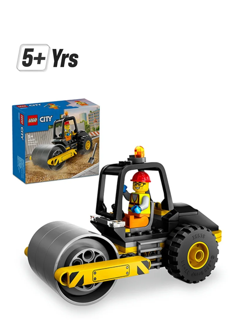 ليغو City Construction Steamroller, Vehicle Toy for Boys, Girls & Kids aged 5 Plus Years Old, Model Truck Building Set with a Worker Minifigure, Engineering Toys, Small Birthday Gift Idea 60401