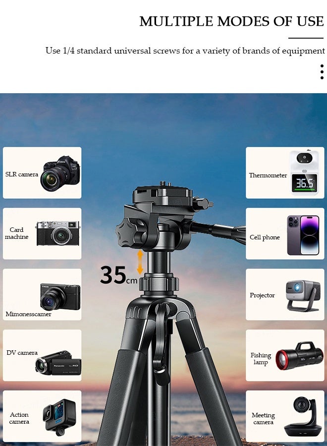 DUNISO 170cm Phone Tripod Stand, Selfie Stick Tripod Extendable for Phone, Camera and Phone Holder, Aluminum Tripod Stand for Video Recording Selfies Live Stream - Image 3