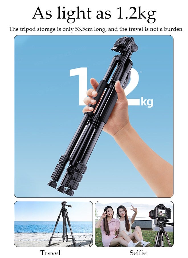 DUNISO - 170cm Phone Tripod Stand, Selfie Stick Tripod Extendable for Phone, Camera and Phone Holder, Aluminum Tripod Stand for Video Recording Selfies Live Stream - Image 1