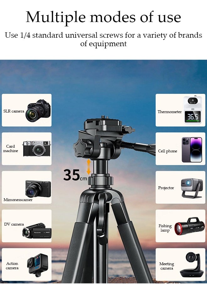 DUNISO - 170cm Phone Tripod Stand, Selfie Stick Tripod Extendable for Phone, Camera and Phone Holder, Aluminum Tripod Stand for Video Recording Selfies Live Stream - Image 1