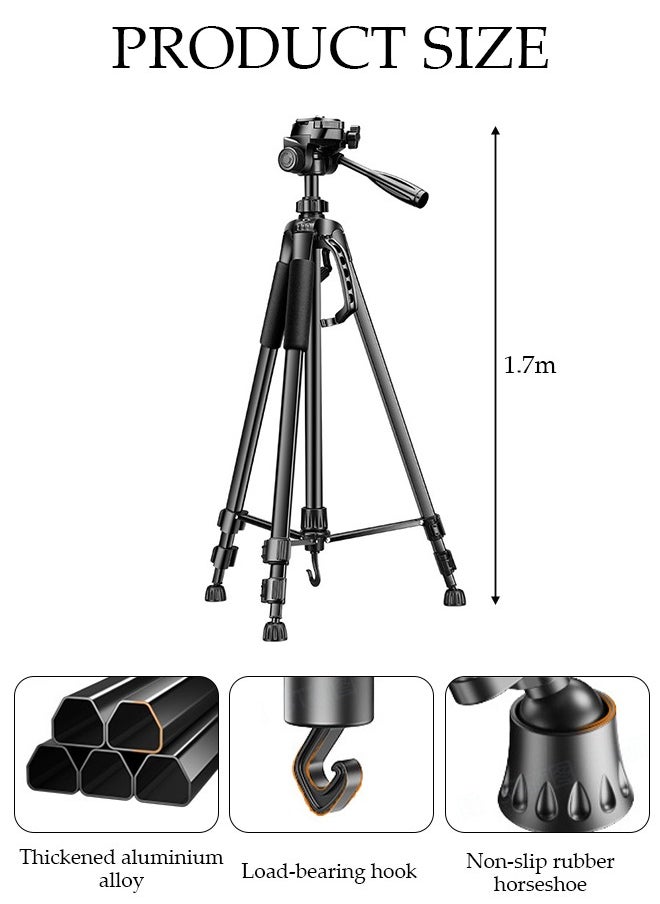 DUNISO - 170cm Phone Tripod Stand, Selfie Stick Tripod Extendable for Phone, Camera and Phone Holder, Aluminum Tripod Stand for Video Recording Selfies Live Stream - Image 1