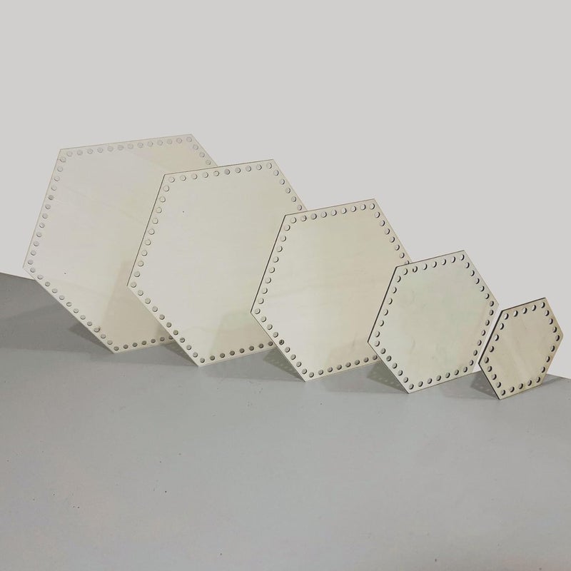Haoser Unfinished Wooden Hexagonal Wooden Basket Bottom Wooden Base Shape Blank Crochet Base for DIY Basket Craft Weaving Making Supplies, Unfinished Wooden Base Laser Cut with Hole (5 Pcs, 5 Sizes) - Image 4