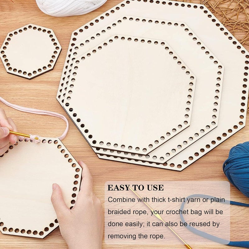 Haoser Unfinished Wooden Hexagonal Wooden Basket Bottom Wooden Base Shape Blank Crochet Base for DIY Basket Craft Weaving Making Supplies, Unfinished Wooden Base Laser Cut with Hole (5 Pcs, 5 Sizes) - Image 2