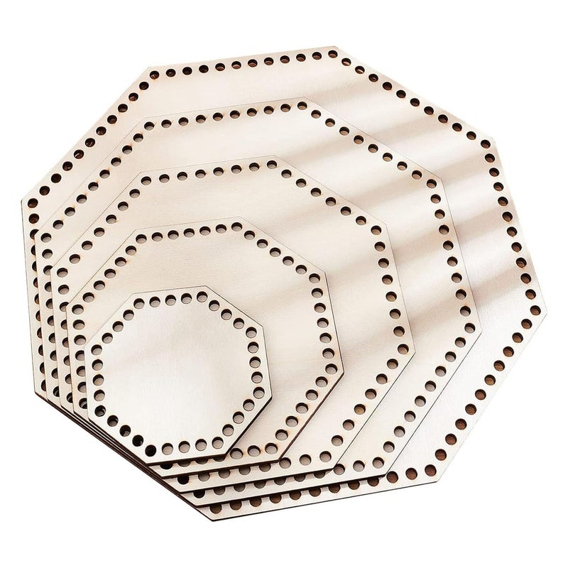 Haoser Unfinished Wooden Hexagonal Wooden Basket Bottom Wooden Base Shape Blank Crochet Base for DIY Basket Craft Weaving Making Supplies, Unfinished Wooden Base Laser Cut with Hole (5 Pcs, 5 Sizes) - Image 5