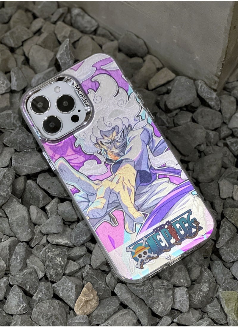 Color Fans - Case for iPhone 13 Pro Max Electroplated Fluorescent Laser Phone Case with Nica Luffy Pattern - Image 1