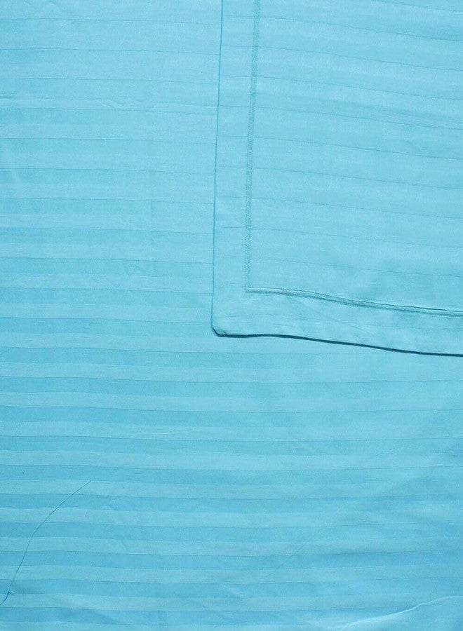 رومان ملاءة سرير سادة مخططة من الساتان، مطاطية، مناسبة لسرير مفرد (91 × 192 × 20 سم) مع غطاء وسادة واحد، للاستخدام في المنازل والفنادق ودور الضيافة - لون أزرق مائي - Image 4