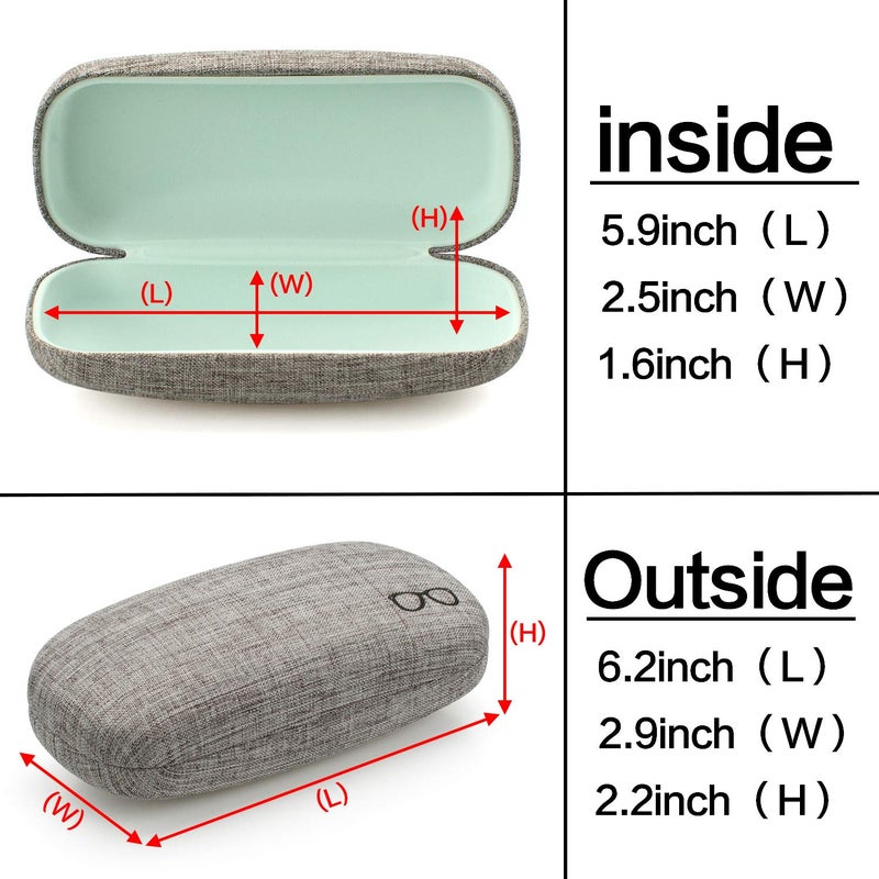 Vemiss Hard Shell Eyeglasses Cases, Linen Fabrics Protector Sunglasses Case, Large Glasses Case (Large Gray/Green) - Image 3