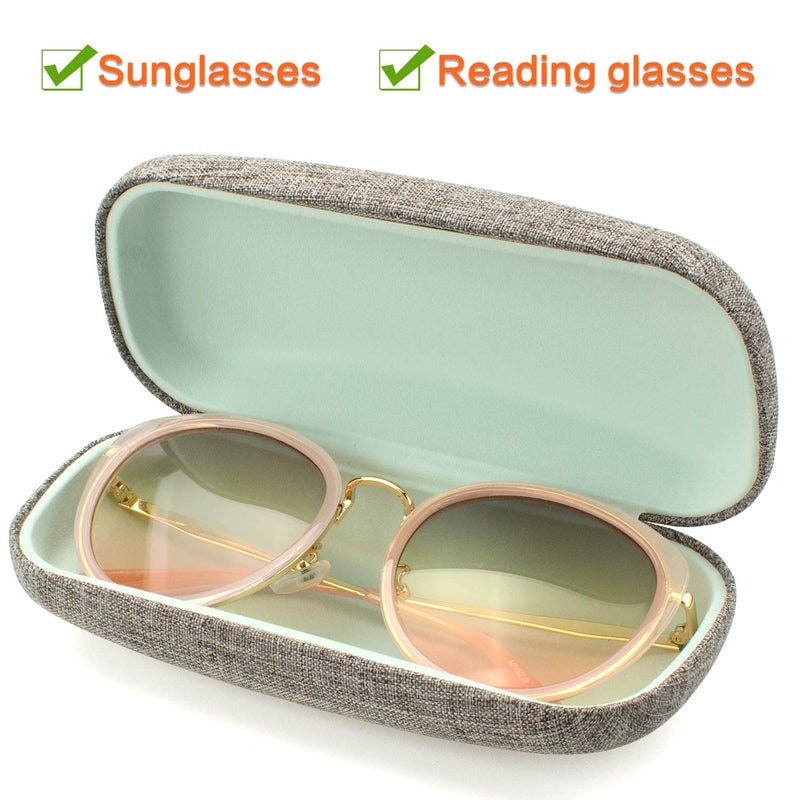 Vemiss Hard Shell Eyeglasses Cases, Linen Fabrics Protector Sunglasses Case, Large Glasses Case (Large Gray/Green) - Image 2