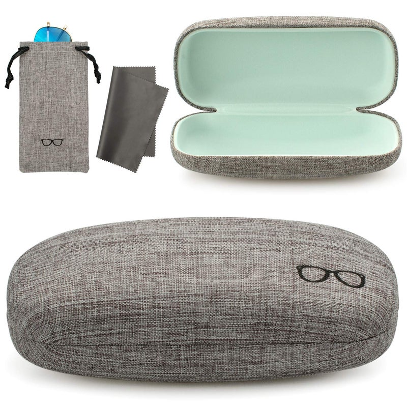 Vemiss Hard Shell Eyeglasses Cases, Linen Fabrics Protector Sunglasses Case, Large Glasses Case (Large Gray/Green) - Image 1