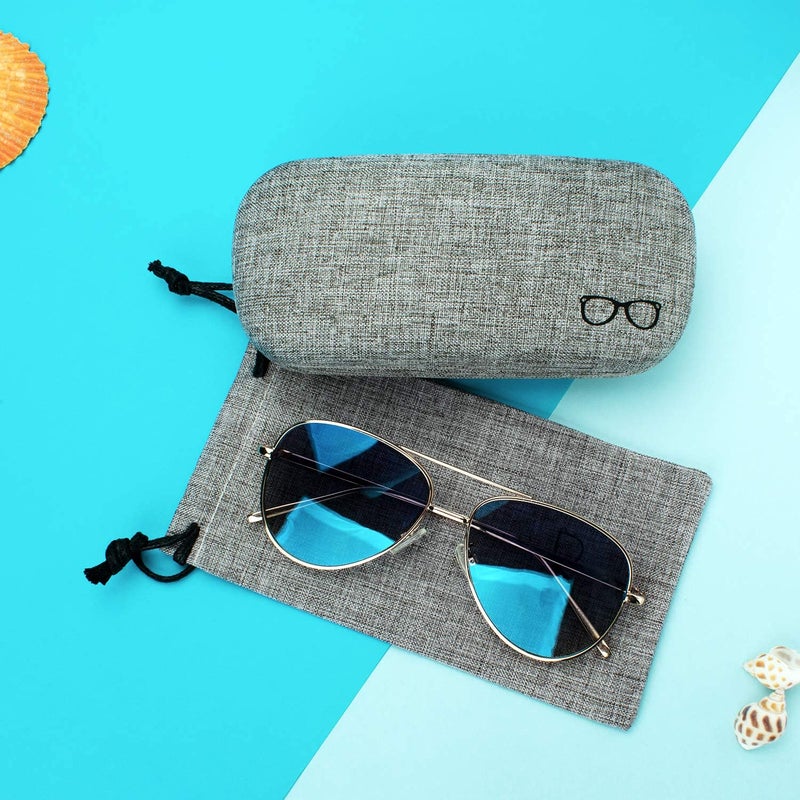 Vemiss Hard Shell Eyeglasses Cases, Linen Fabrics Protector Sunglasses Case, Large Glasses Case (Large Gray/Green) - Image 5