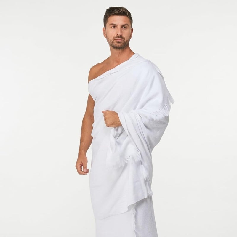 6 Pcs Set Ahram Towels for Mens - Hajj Umrah Ihram - Cotton White - Lightweight, Quick-Dry, Portable with Built-in Belt Bag, Dua Card, Tasbeeh, Shoebag Pins - Image 2