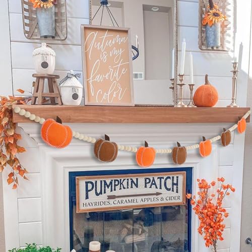 DAZONGE Thanksgiving Decorations for Home, Felt Pumpkin Bead Garland for and Wood Bead for Thanksgiving Decor, Fall Banner for Mantle Wall Decor - Image 5