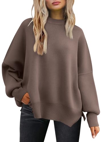 LILLUSORY Oversized Sweaters for Women 2025 Fall Fashion Outfits Trendy Crewneck Knit Cute Lightweight Sweater Pullover Tops Long Sleeve Shirts Winter Clothes Nutmeg XL - Image 1