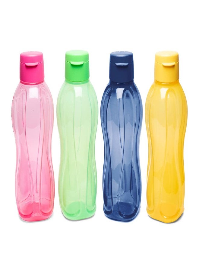 Tupperware Aquasafe Plastic Fliptop Bottle Set, 1 Litre, Set of 4, Multicolour - Image 1