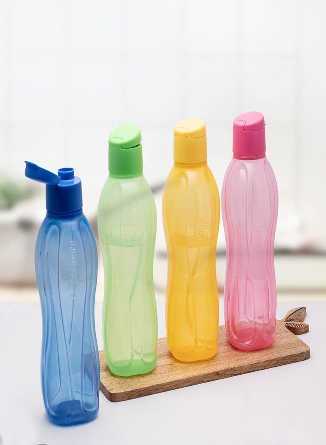 Tupperware Aquasafe Plastic Fliptop Bottle Set, 1 Litre, Set of 4, Multicolour - Image 2