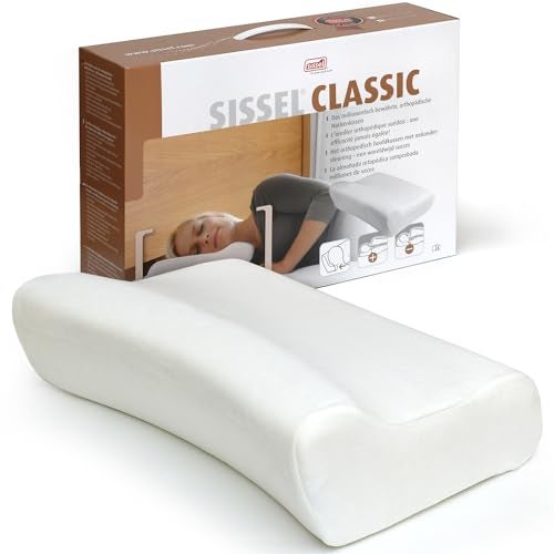SISSEL Classic Neck Pillow Size M Unique Incline for Disc Vertebrae Relief 5Year Shape Stability Guarantee Includes Washable Velour Cover Dimensions Approx 47 x 33 x 11 cm - Image 1