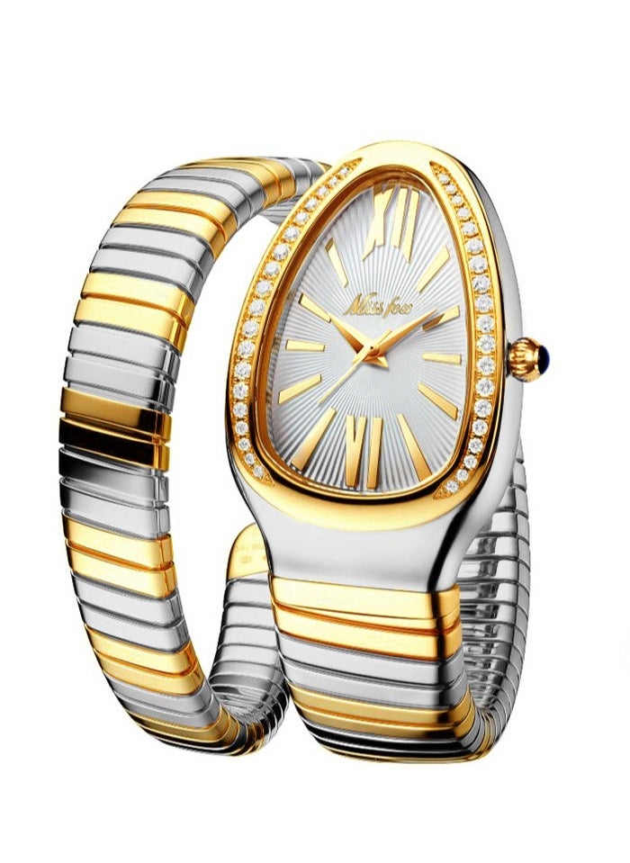 MISS FOX Ladies' fashionable and personalized snake head bracelet,stainless steel rhinestone watch,waterproof quartz watch gift  - Image 1