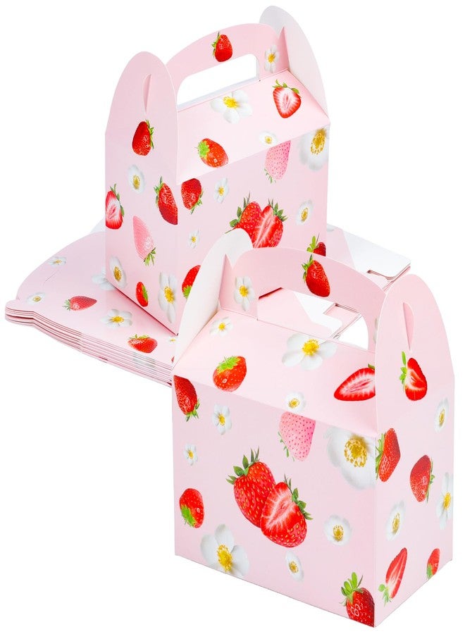 12 Pack Strawberry Birthday Party Favor Box - Pink Dual Sided Berry Themed Gift Bags for Baby Shower, First Birthday Celebration Candy Goodie Present Folding Paper Treat Box for Kids - Image 1